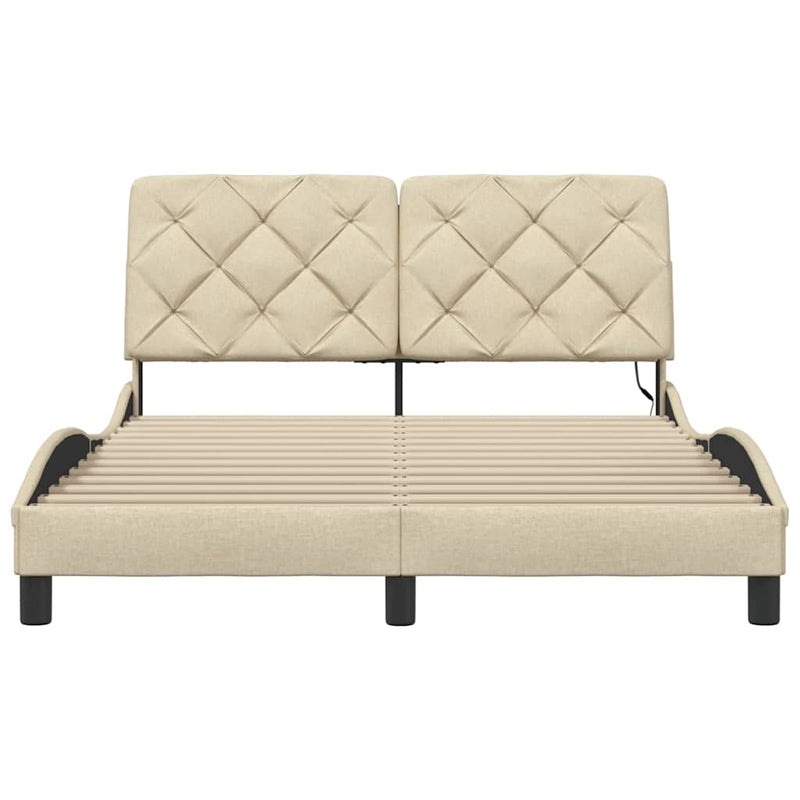 vidaXL krémszínű szövet ágykeret LED-ekkel matrac nélkül 140 x 190 cm