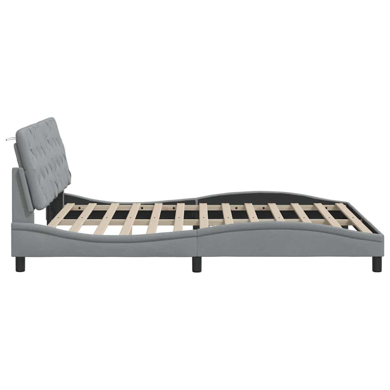 vidaXL világosszürke szövet ágykeret LED-es matrac nélkül 160 x 200 cm