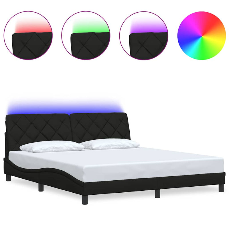vidaXL fekete szövet ágykeret LED-es matrac nélkül 180 x 200 cm