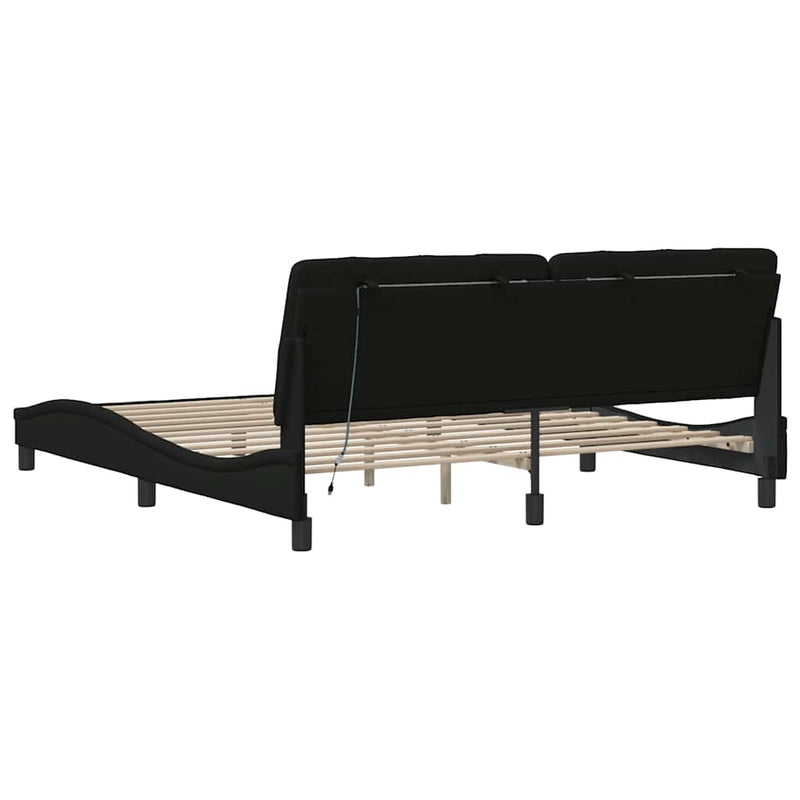 vidaXL fekete szövet ágykeret LED-es matrac nélkül 180 x 200 cm
