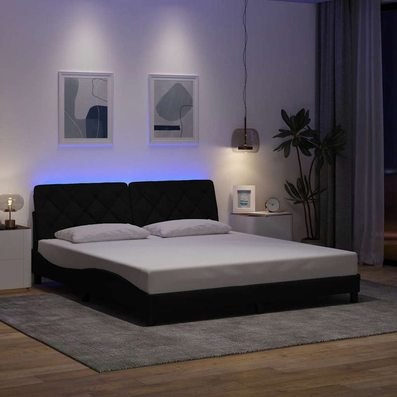 vidaXL fekete szövet ágykeret LED-es matrac nélkül 180 x 200 cm