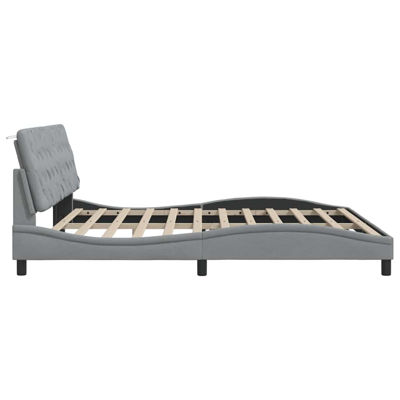 vidaXL világosszürke szövet ágykeret LED-es matrac nélkül 200 x 200 cm
