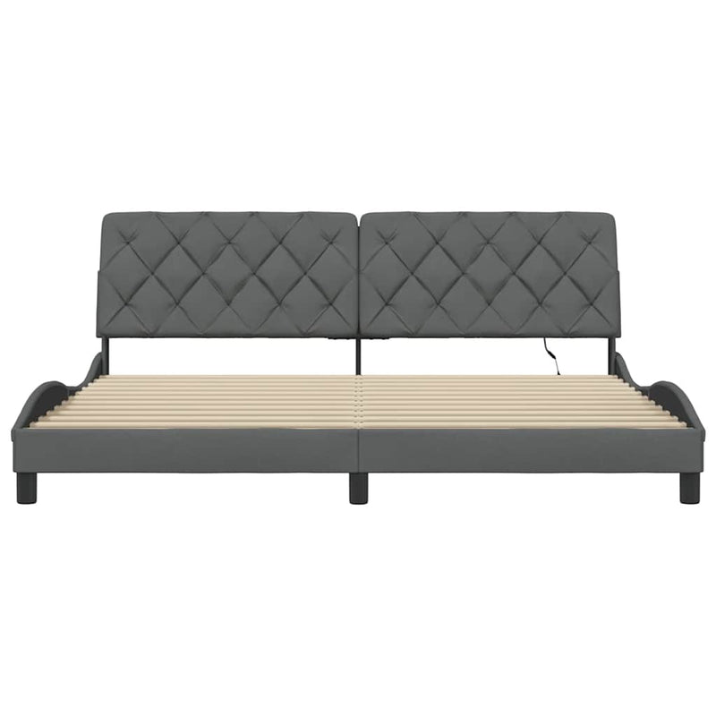 vidaXL sötétszürke szövet ágykeret LED-es matrac nélkül 200 x 200 cm