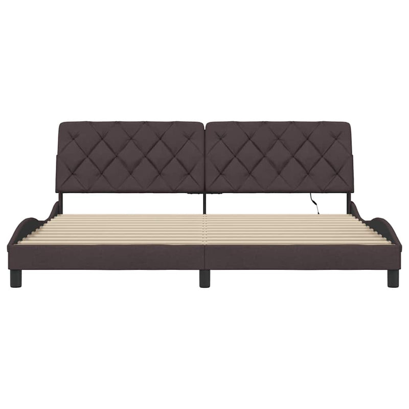 vidaXL sötétbarna szövet ágykeret LED-ekkel matrac nélkül 200 x 200 cm