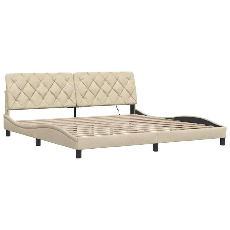 vidaXL krémszínű szövet ágykeret LED-ekkel matrac nélkül 200 x 200 cm
