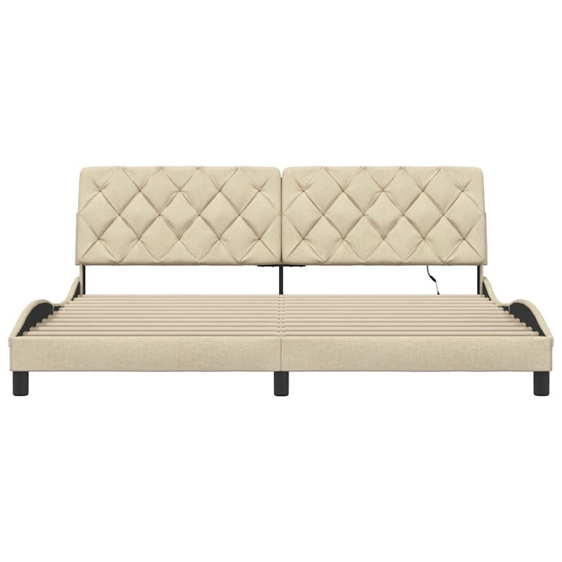 vidaXL krémszínű szövet ágykeret LED-ekkel matrac nélkül 200 x 200 cm