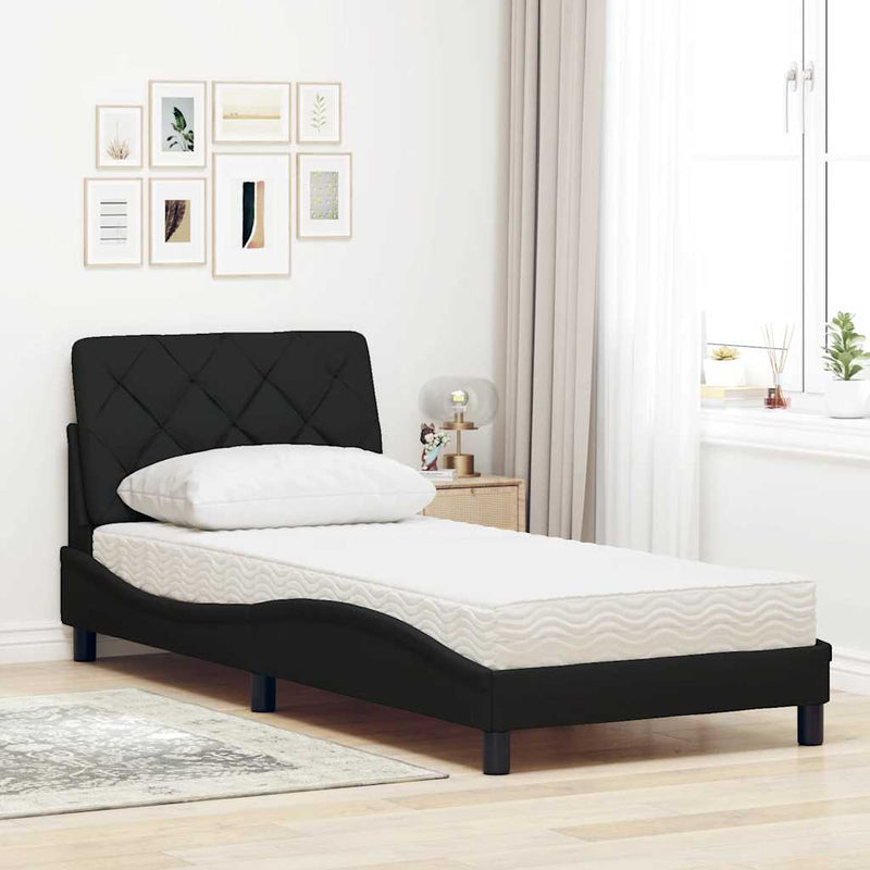 vidaXL fekete szövet ágy matraccal 90x200 cm