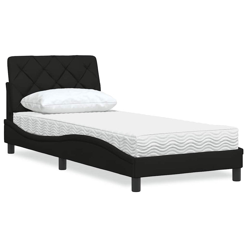 vidaXL fekete szövet ágy matraccal 90x200 cm