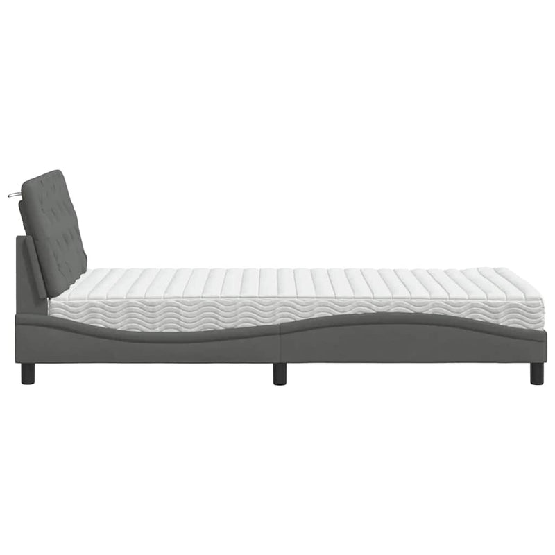 vidaXL sötétszürke szövet ágy matraccal 100x200 cm
