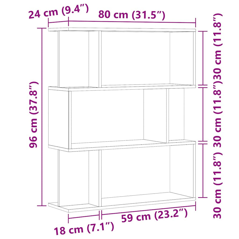 vidaXL kézműves tölgy színű szerelt fa könyvszekrény 80x24x96 cm