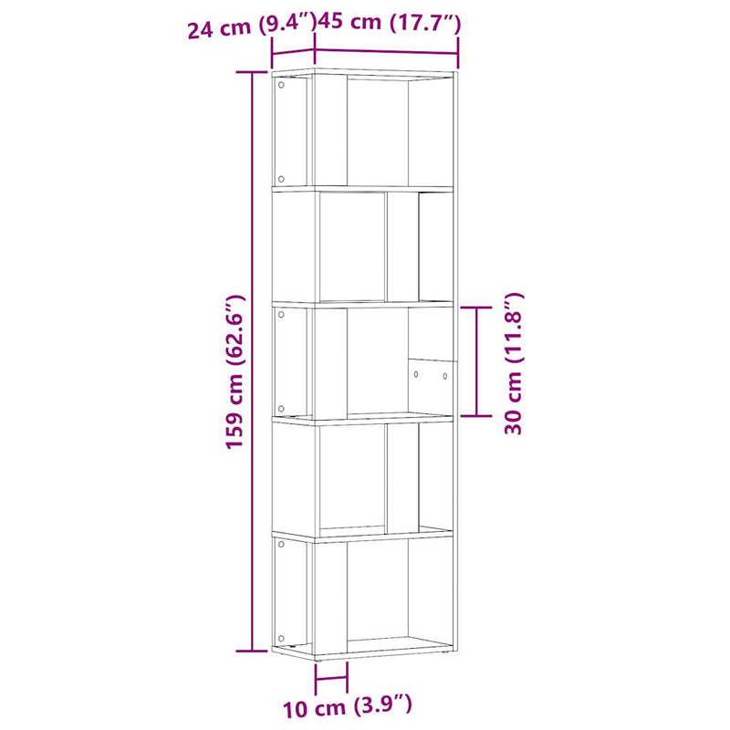 vidaXL antik fa színű szerelt fa könyvszekrény 45x24x159 cm