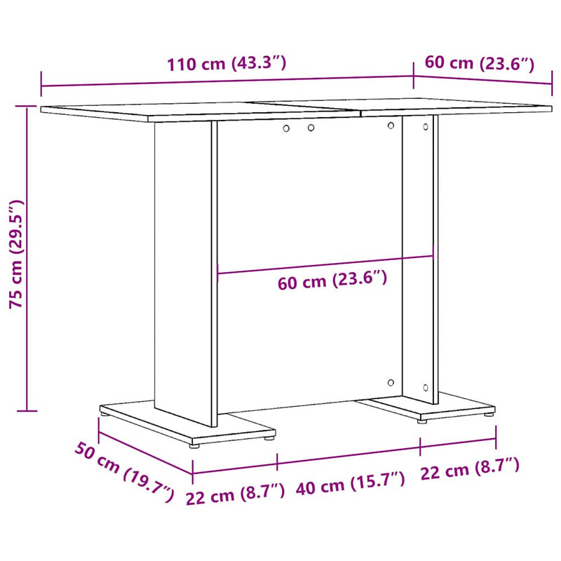 vidaXL kézműves tölgy színű szerelt fa étkezőasztal 110 x 60 x 75 cm