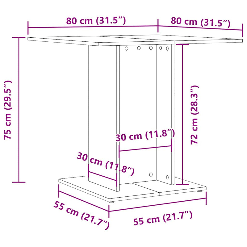 vidaXL kézműves tölgy színű szerelt fa étkezőasztal 80 x 80 x 75 cm
