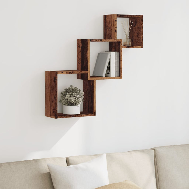 vidaXL antik fa színű szerelt fa fali kocka polcok 68x15x68 cm