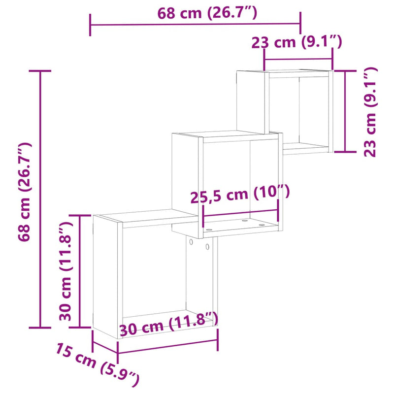 vidaXL antik fa színű szerelt fa fali kocka polcok 68x15x68 cm