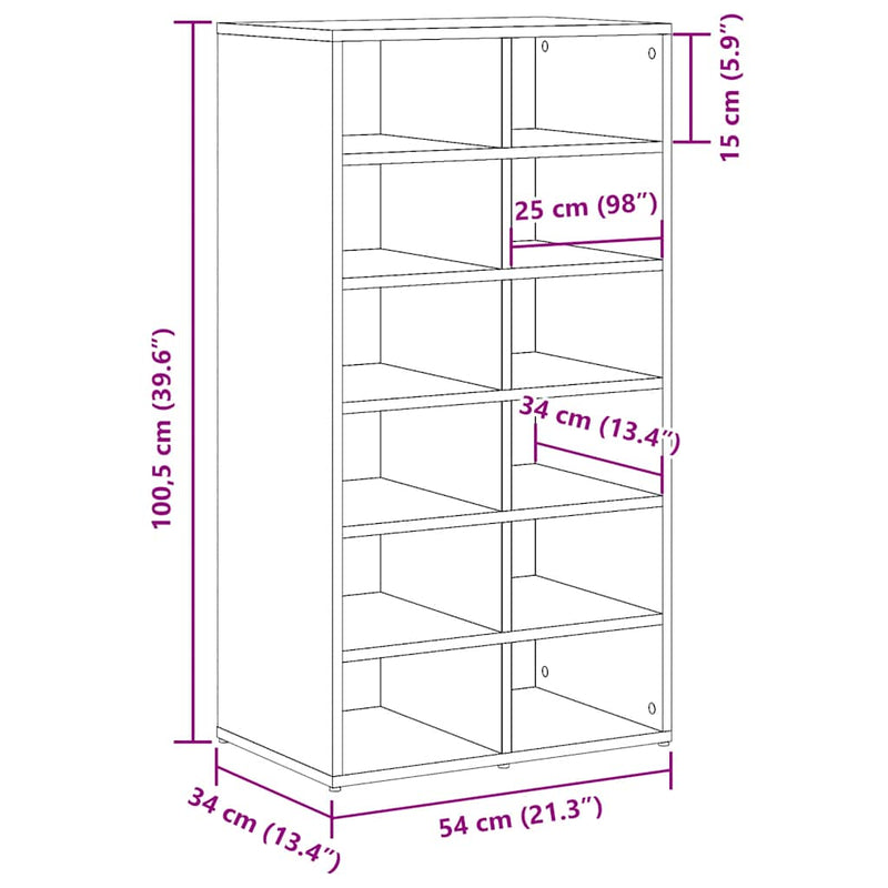 vidaXL Cipőtartó kézműves tölgy 54x34x100,5 cm műszaki fa