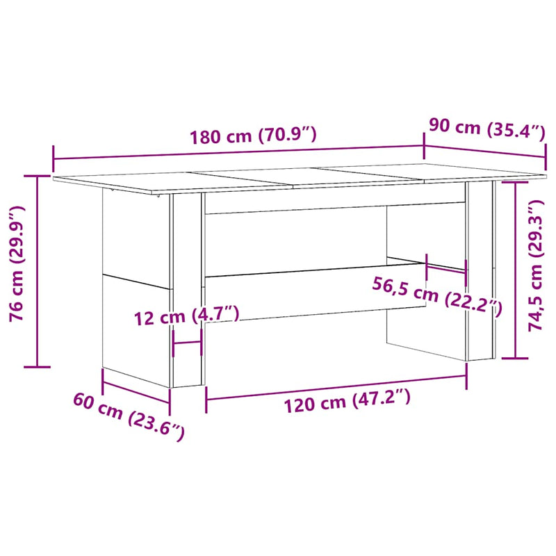 vidaXL Étkezőasztal Régi fa 180x90x76 cm Gépelt fa