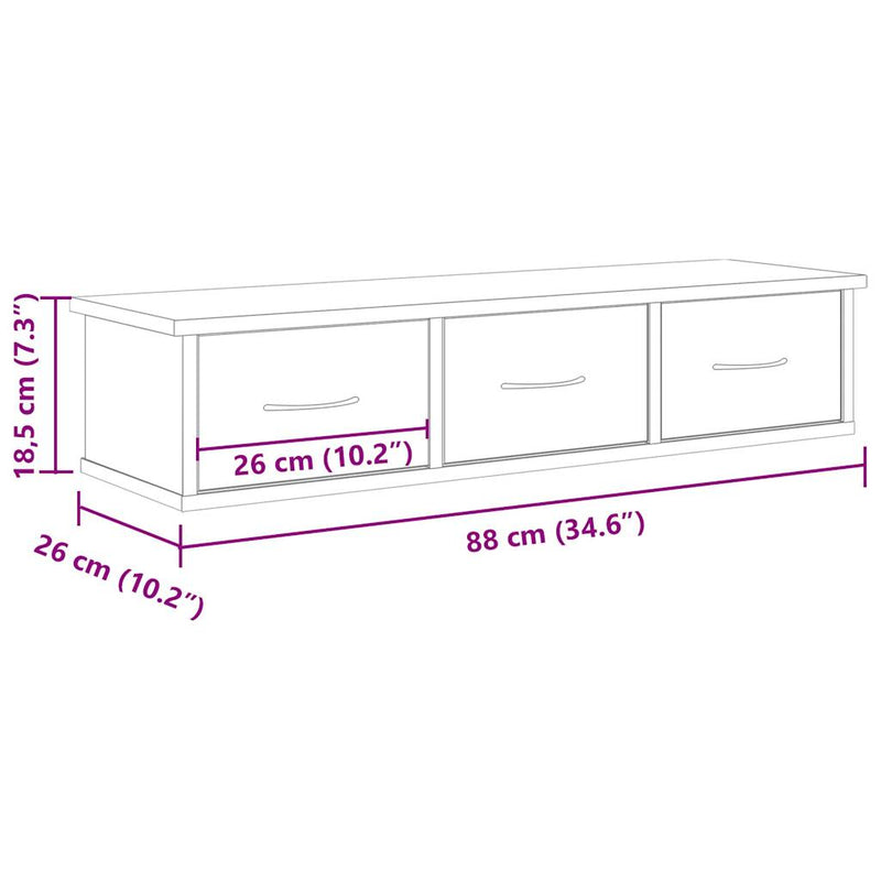 vidaXL antik fa színű szerelt fa faliszekrény 88x26x18,5 cm