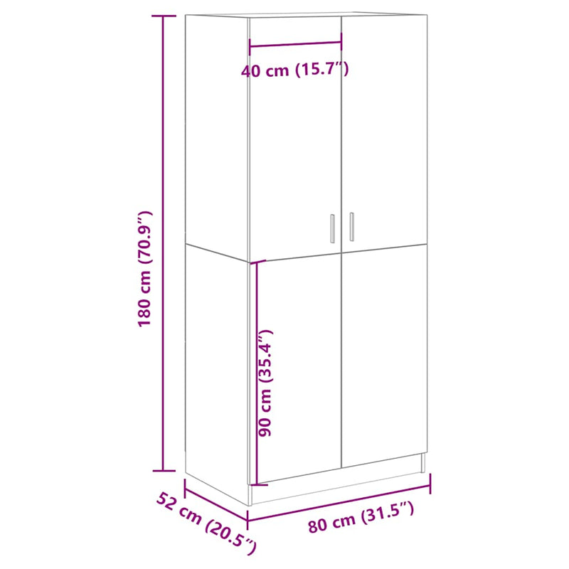 vidaXL antik fa színű szerelt fa ruhásszekrény 80x52x180 cm