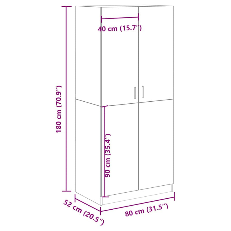 vidaXL kézműves tölgy színű szerelt fa ruhásszekrény 80x52x180 cm