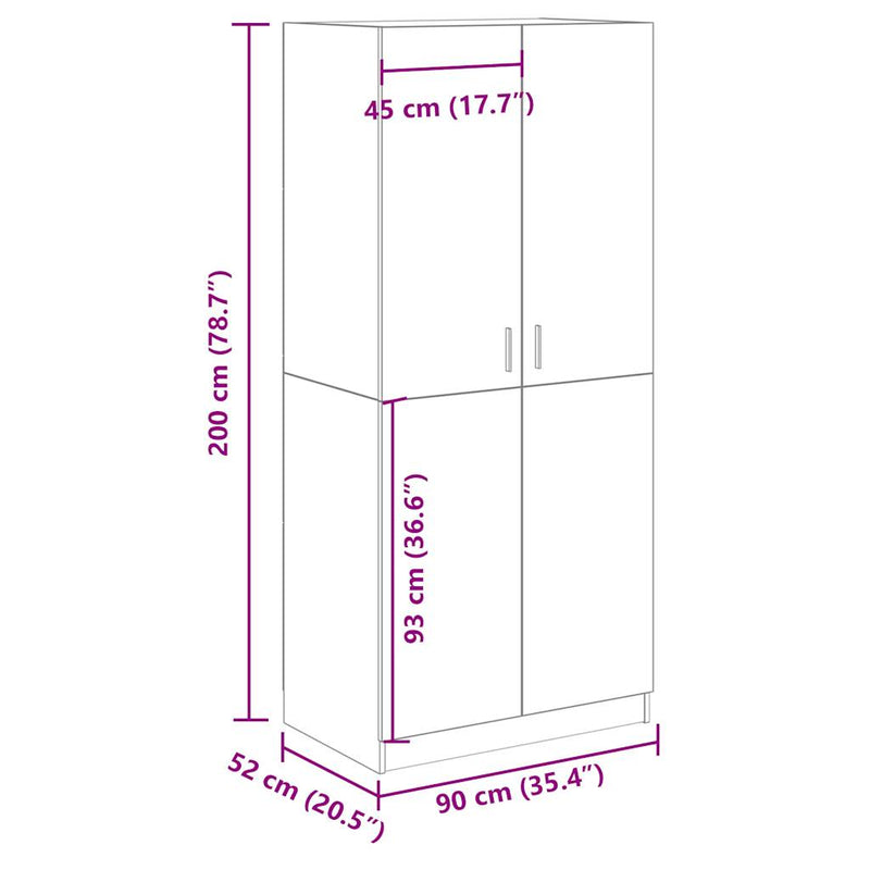 vidaXL antik fa színű szerelt fa ruhásszekrény 90x52x200 cm