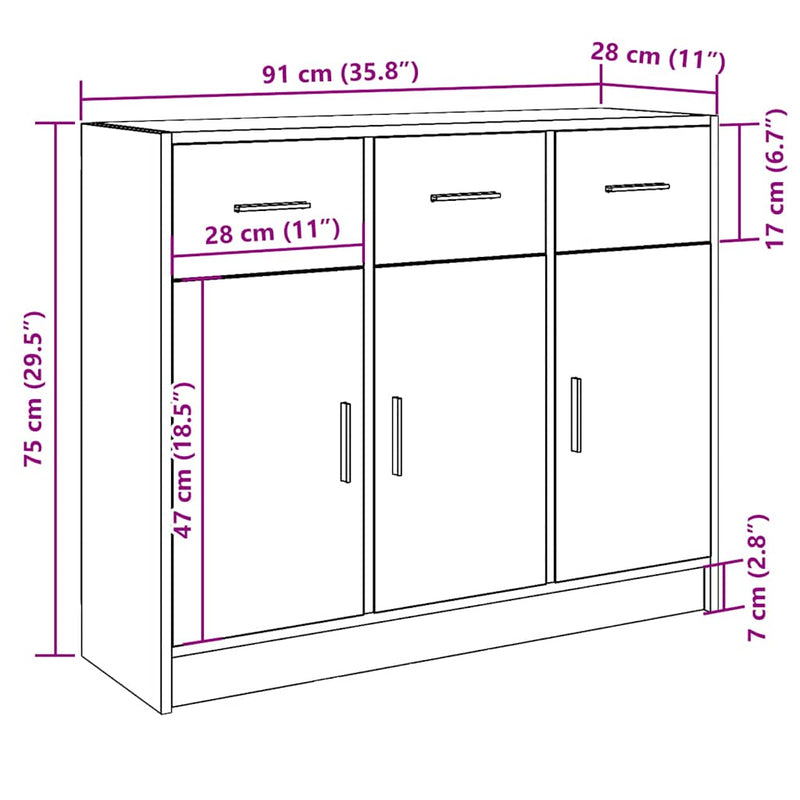 vidaXL antik fa színű szerelt fa tálalószekrény 91x28x75 cm