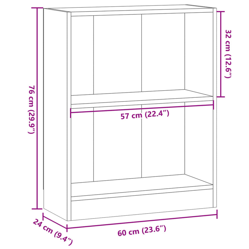 vidaXL antik fa színű szerelt fa könyvespolc 60 x 24 x 76 cm