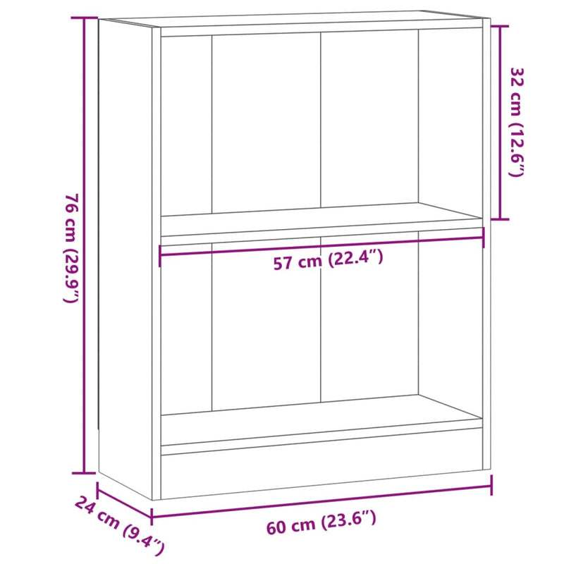 vidaXL kézműves tölgy szerelt fa könyvespolc 60 x 24 x 76 cm