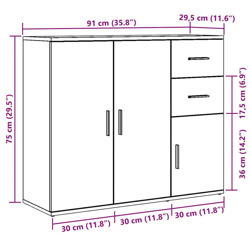 vidaXL antik fa színű szerelt fa tálalószekrény 91 x 29,5 x 75 cm