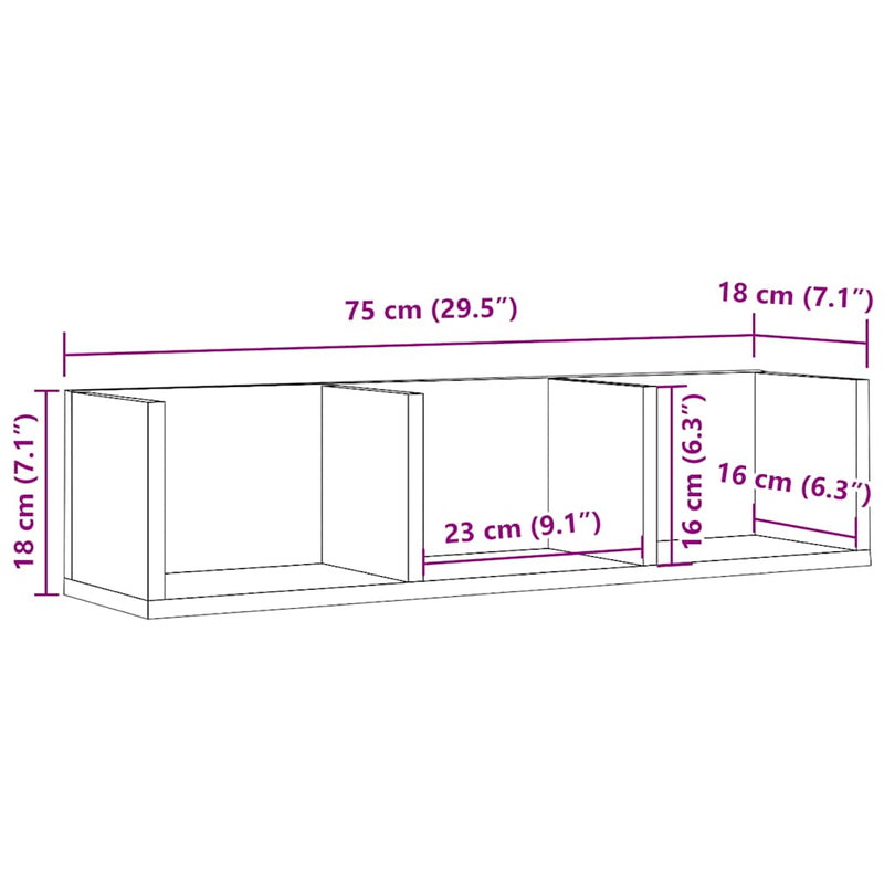 vidaXL kézműves tölgy színű szerelt fa CD-tartó fali polc 75x18x18 cm