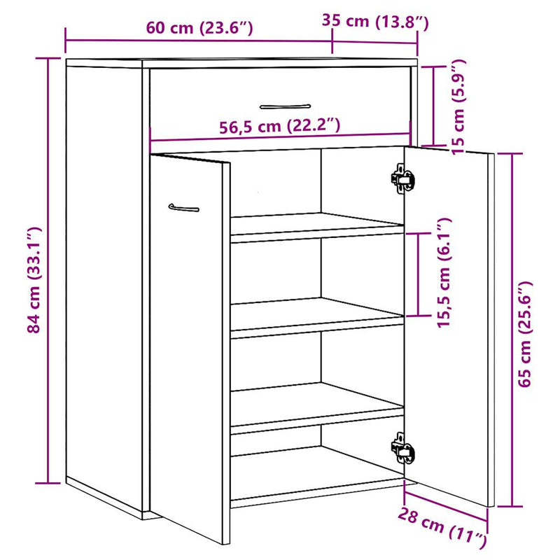 vidaXL antik fa színű szerelt fa cipősszekrény 60 x 35 x 84 cm