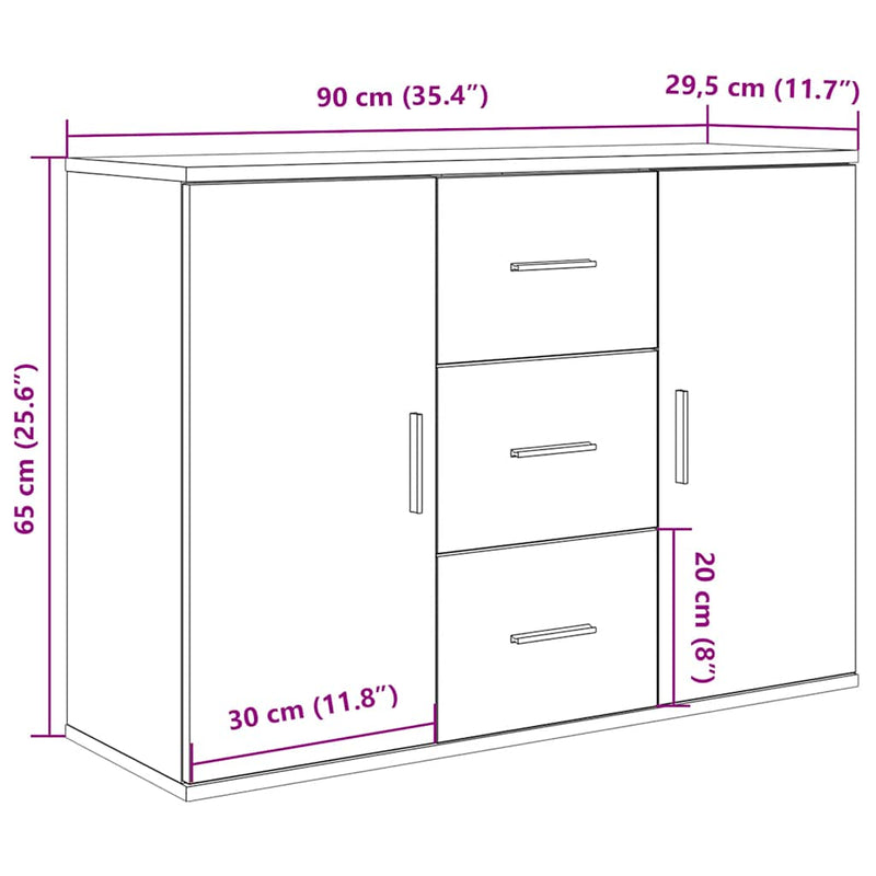 vidaXL antik fa színű szerelt fa tálalószekrény 90x29,5x65 cm