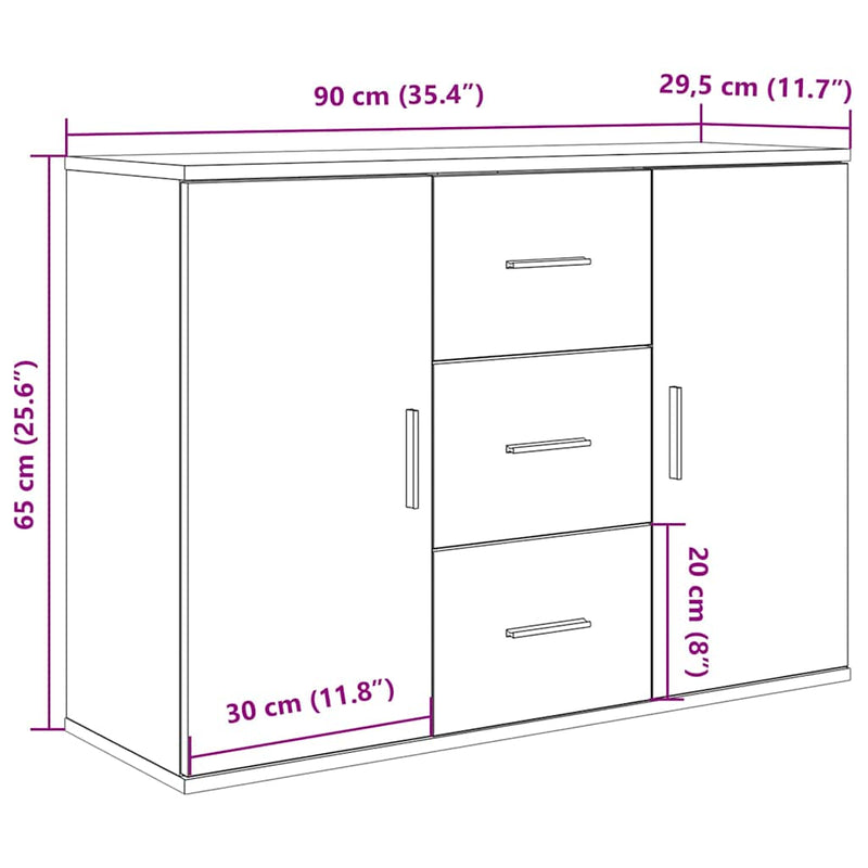 vidaXL kézműves tölgy színű szerelt fa tálalószekrény 90x29,5x65 cm