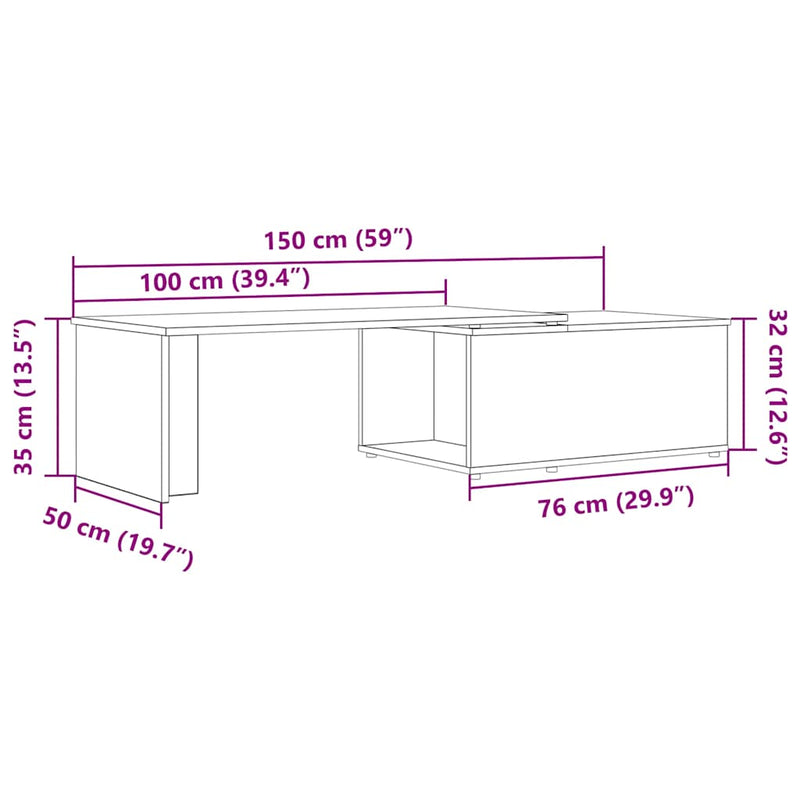 vidaXL kézműves tölgy színű szerelt fa dohányzóasztal 150x50x35 cm