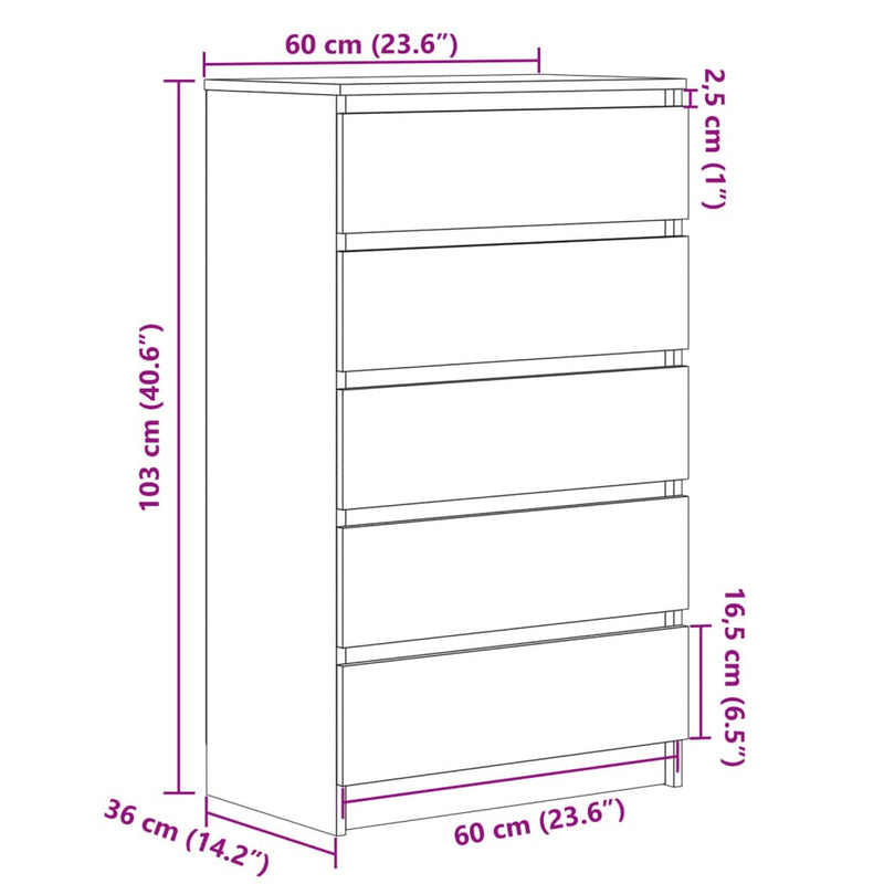 vidaXL antik fa színű szerelt fa fiókos szekrény 60 x 36 x 103 cm