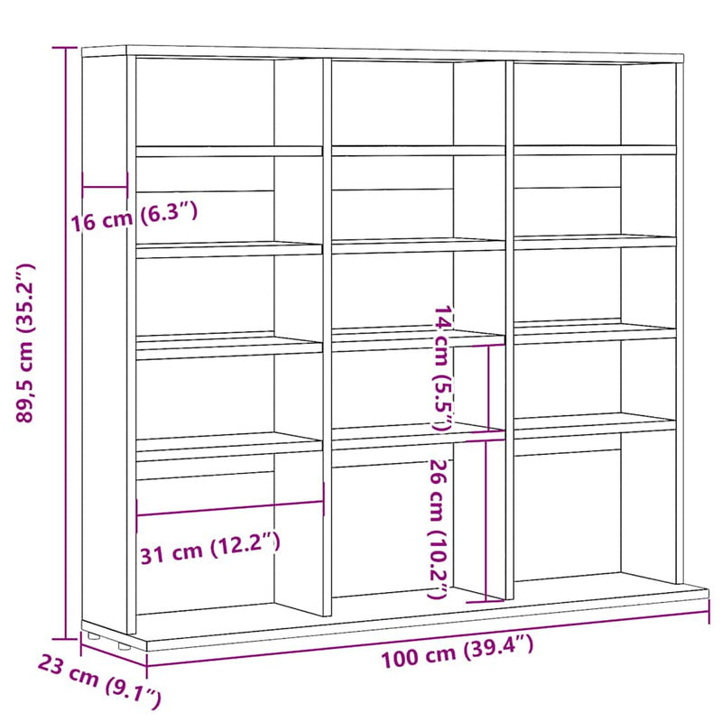 vidaXL antik fa színű szerelt fa CD-szekrény 102 x 23 x 89,5 cm