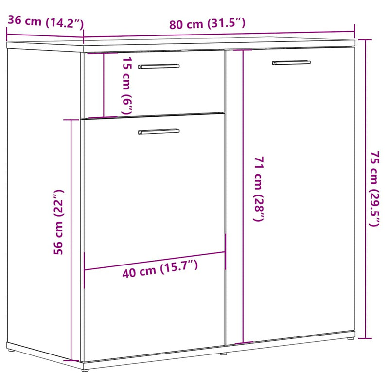 vidaXL kézműves tölgy színű szerelt fa tálalószekrény 80 x 36 x 75 cm