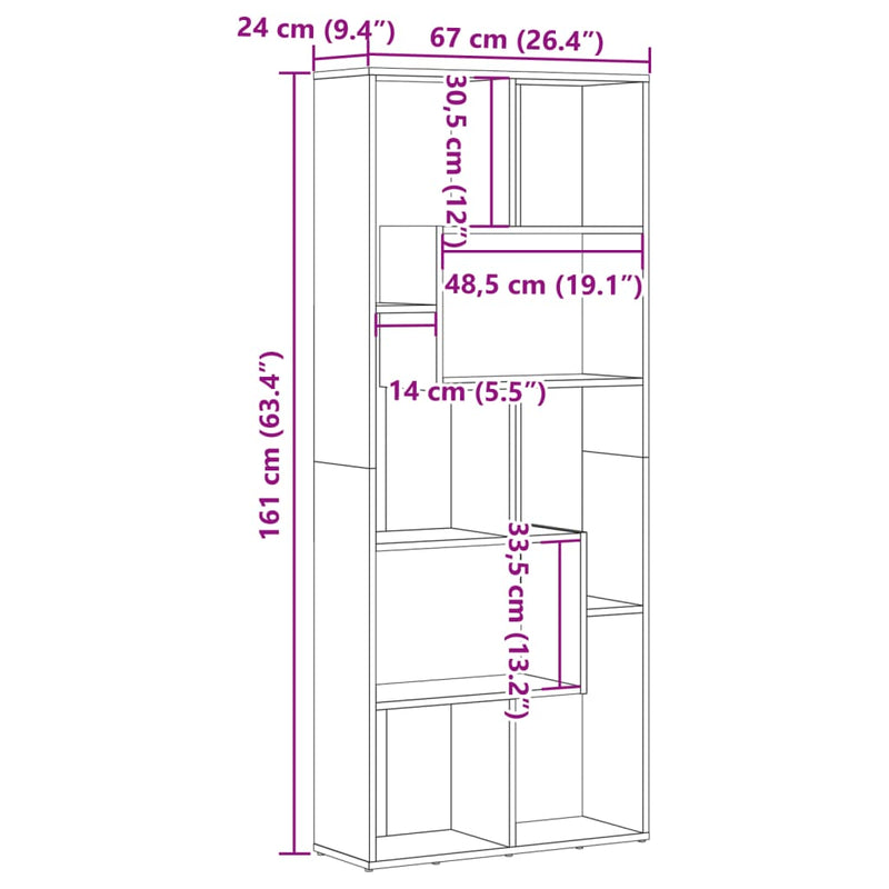 vidaXL antik fa színű szerelt fa könyvespolc 67 x 24 x 161 cm