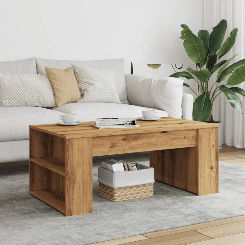 vidaXL kézműves tölgy színű szerelt fa dohányzóasztal 102 x 55 x 42 cm