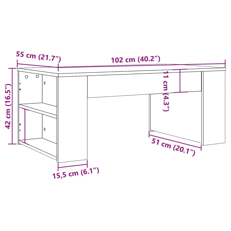 vidaXL kézműves tölgy színű szerelt fa dohányzóasztal 102 x 55 x 42 cm