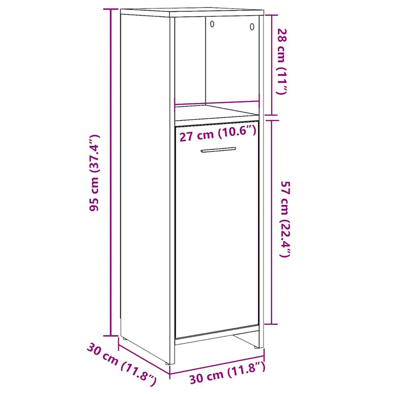 vidaXL betonszürke forgácslap fürdőszobaszekrény 30 x 30 x 95 cm