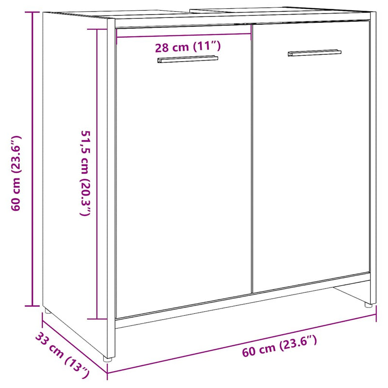 vidaXL Fürdőszoba mosdószekrény beton szürke 60x33x60 cm Gépelt fa