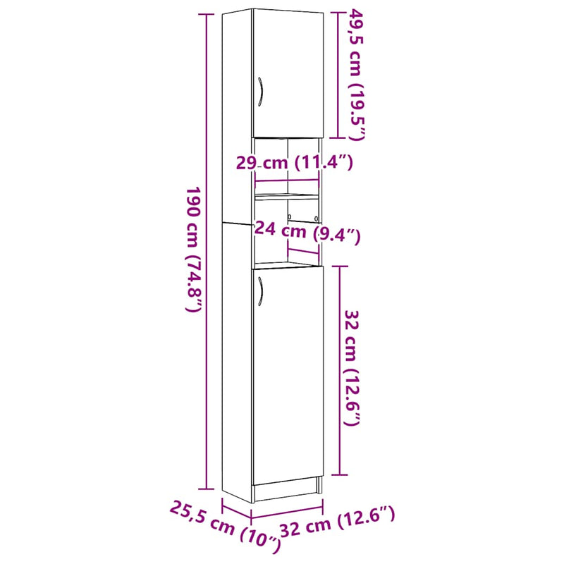 vidaXL Fürdőszobaszekrény régi fa 32x25,5x190 cm gépelt fa