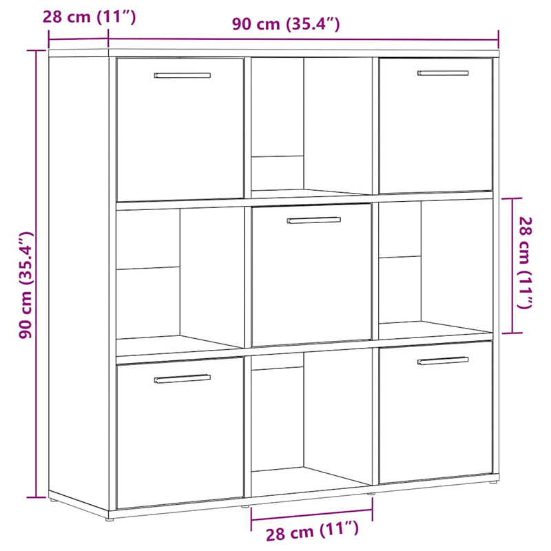 vidaXL kézműves tölgy színű szerelt fa könyvespolc 90 x 28 x 90 cm