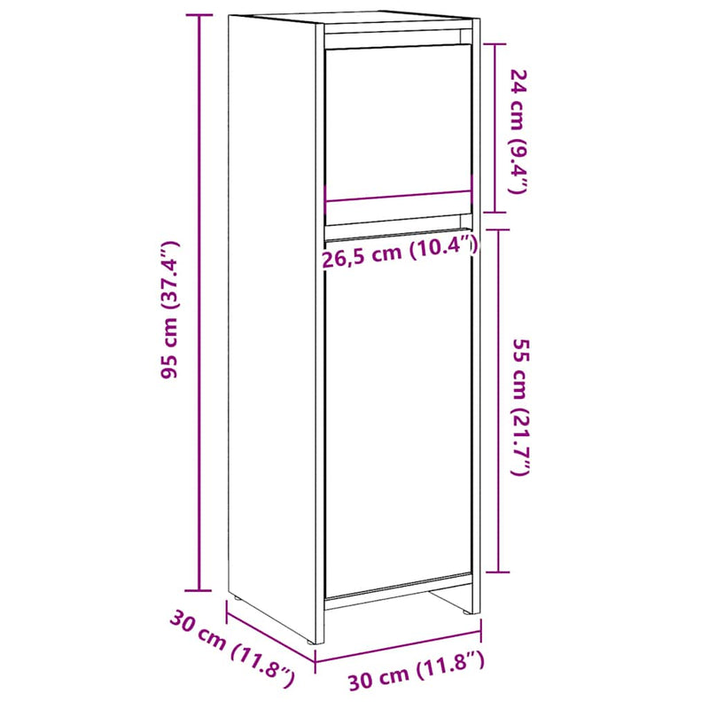 vidaXL Fürdőszobaszekrény régi fa 30x30x95 cm gépelt fa