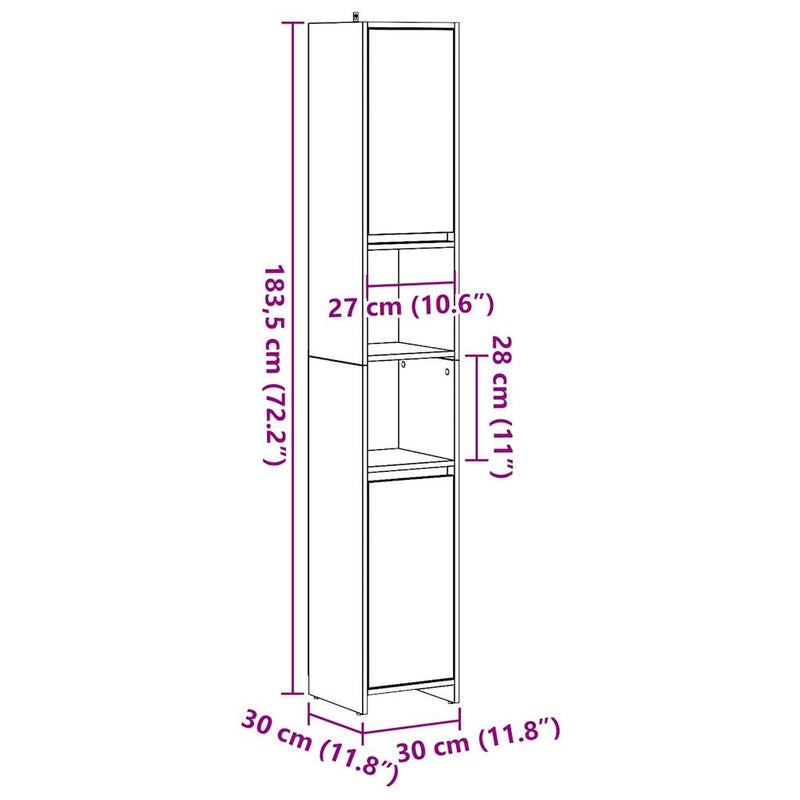 vidaXL betonszürke forgácslap fürdőszobaszekrény 30 x 30 x 183,5 cm