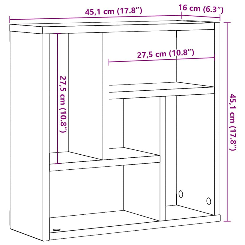 vidaXL kézműves tölgy színű szerelt fa fali polc 45 x 16 x 45 cm