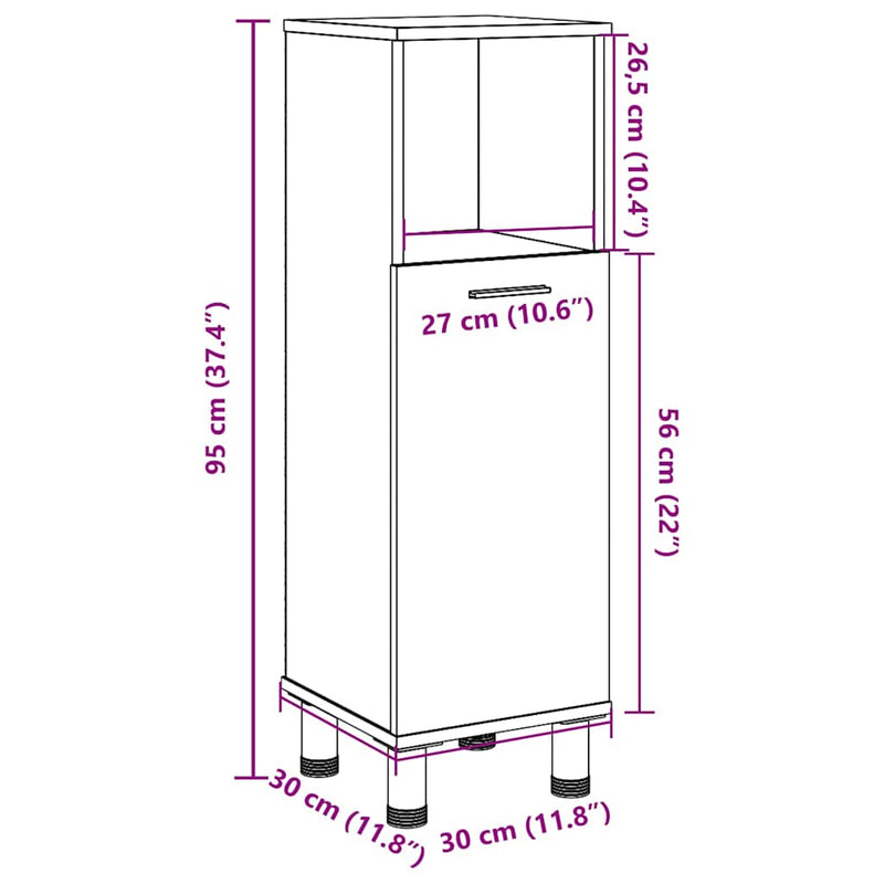 vidaXL betonszürke forgácslap fürdőszobaszekrény 30 x 30 x 95 cm