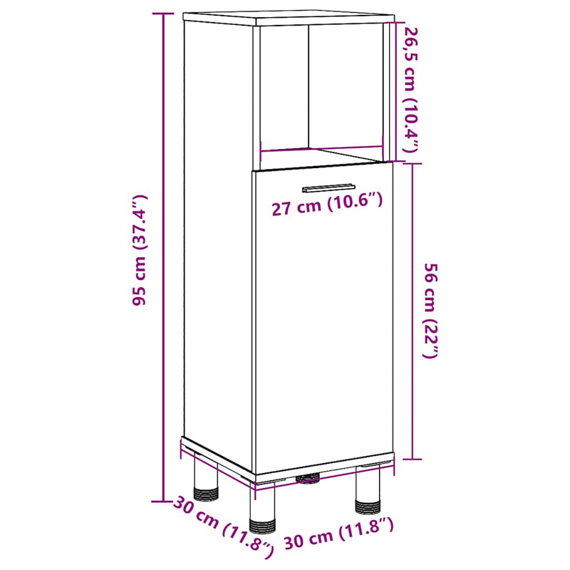 vidaXL fürdőszobai szekrény kézműves tölgy 30x30x95 cm műszaki fa