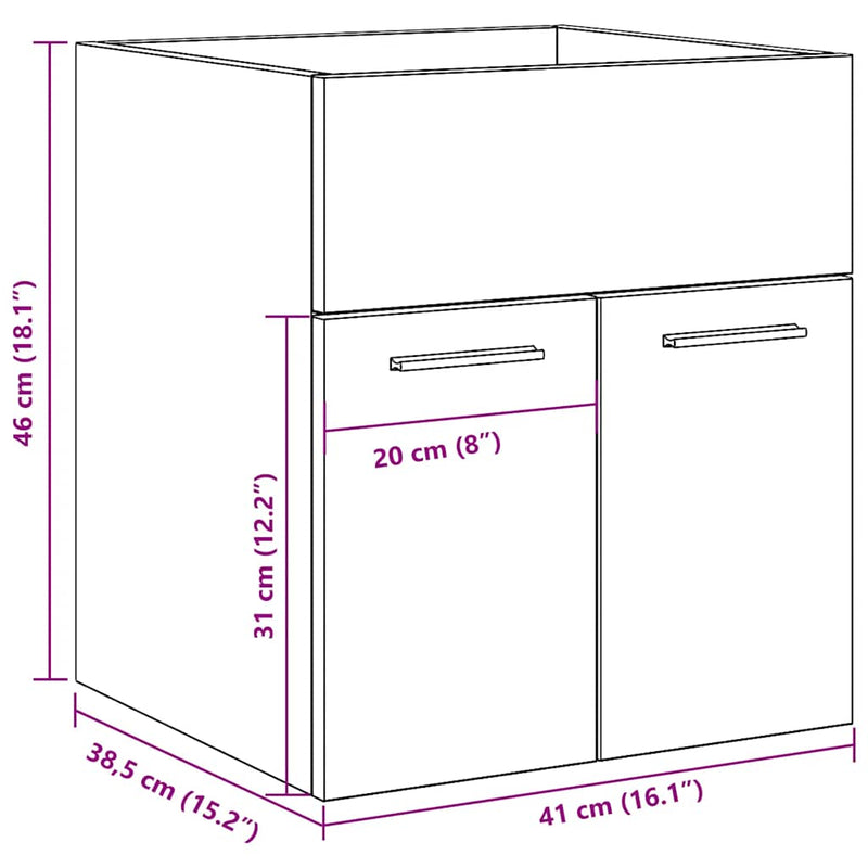 vidaXL betonszürke szerelt fa fürdőszobai mosdószekrény 41x38,5x46 cm